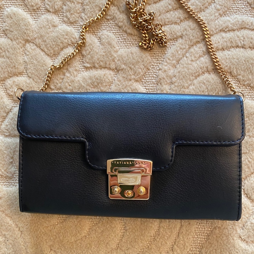Tatiana Luna leather clutch/crossbody Gold chain Nwot , great evening handbag.